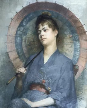 Woman with a Japanese Parasol by Anna Bilinska-Bohdanowicz - Oil Painting Reproduction