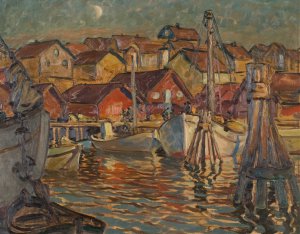 A Fishing Harbour. Study from North Norway by Anna Boberg Oil Painting