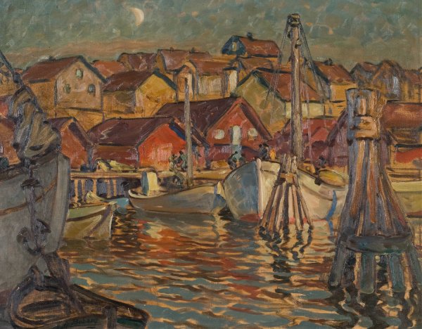 A Fishing Harbour. Study from North Norway by Anna Boberg - Hand-Painted Oil Painting Reproduction