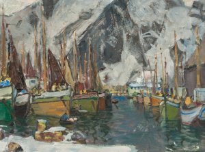 Among the Fishing Boats in Svolvaer. Study from Lofoten by Anna Boberg Oil Painting