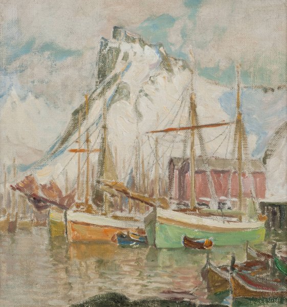 In the Harbour, Svolvaer. Study from Lofoten  by Anna Boberg - Hand-Painted Oil Painting Reproduction