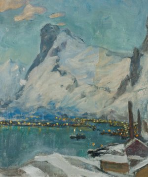 Lofoten in the Evening Light. Study by Anna Boberg Oil Painting