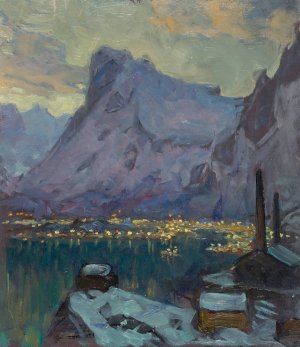Svolvaer Harbour at the Height of the Fishing Season. Study from Lofoten by Anna Boberg Oil Painting