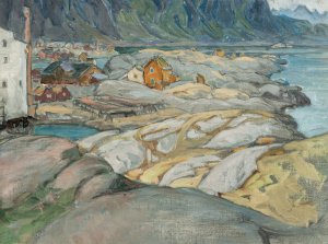 The Village at the Foot of the Mountain. Study from Lofoten by Anna Boberg Oil Painting