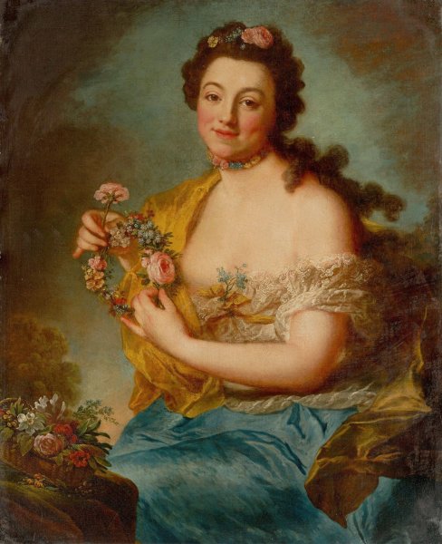 Selbstbildnis als Flora  by Anna Dorothea Therbusch - Hand-Painted Oil Painting Reproduction