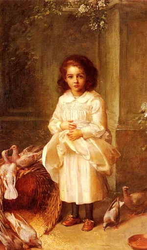 Portrait Of Miss Ethel D'arcy Aged 6 by Anna Lea Merritt Oil Painting