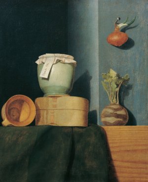 Stillleben mit Kuchengeschirr, Zwiebel und Kohlrabi by Anna Maria Punz Oil Painting