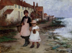 Deux Fillettes Au Bord De L'Eau by Anna Nordgren Oil Painting