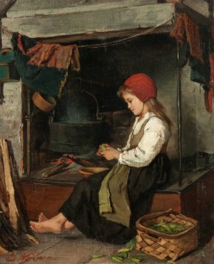 Girl Shelling Peas by Anna Nordgren Oil Painting