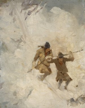 Two Skiing Sami. Study by Anna Nordlander Oil Painting