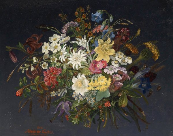 Alpenblumen by Anna Stainer-Knittel - Hand-Painted Oil Painting Reproduction