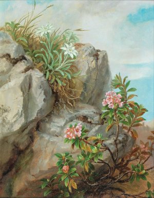 Alpine Roses by Anna Stainer-Knittel Oil Painting