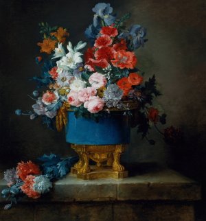 Bouquet of Flowers in a Blue Porcelain Vase by Anne Vallayer-Coster Oil Painting