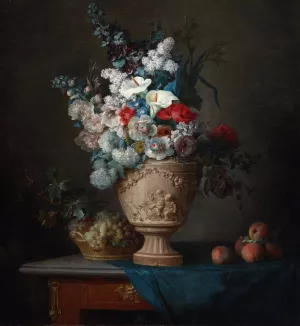 Bouquet of Flowers in a Terracotta Vase with Peaches and Grapes by Anne Vallayer-Coster Oil Painting