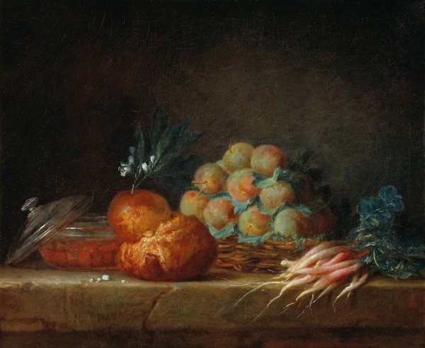 Still Life with Brioche, Fruit and Vegetables  by Anne Vallayer-Coster - Hand-Painted Oil Painting Reproduction
