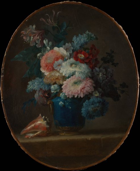 Vase of Flowers and Conch Shell  by Anne Vallayer-Coster - Hand-Painted Oil Painting Reproduction