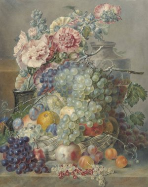 Stilleven met vruchten en bloemen by Annette Reijerman Oil Painting