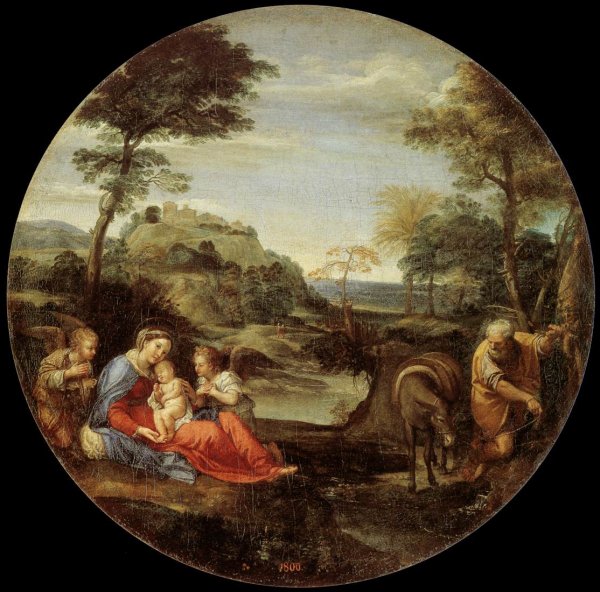 Rest on Flight into Egypt by Annibale Carracci - Hand-Painted Oil Painting Reproduction