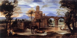 Roman River Landscape with Castle and Bridge