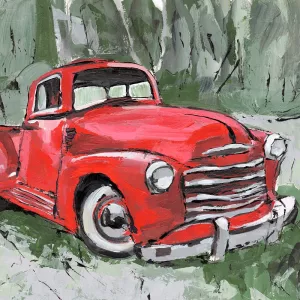 Big Red Truck III Oil Painting by Annie Warren - Contemporary
