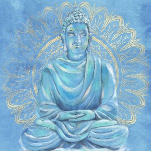 Buddha on Blue I Oil painting by Annie Warren