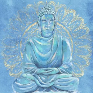 Buddha on Blue I by Annie Warren Oil Painting