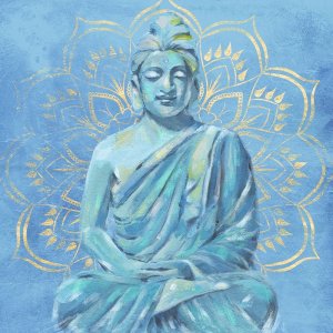 Buddha on Blue II Oil painting by Annie Warren