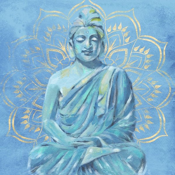Buddha on Blue II by Annie Warren - Hand-Painted Oil Painting Reproduction