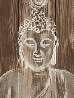 Buddha on Wood IV Oil Painting by Annie Warren - Contemporary
