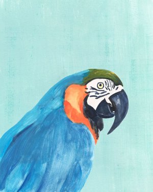 Exotic Bird on Blue I by Annie Warren Oil Painting