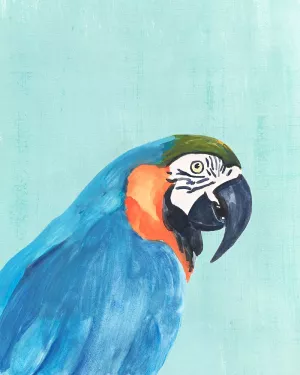 Exotic Bird on Blue I Oil Painting by Annie Warren - Contemporary