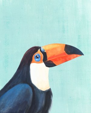 Exotic Bird on Blue II by Annie Warren Oil Painting