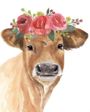 Flowered Cow I Oil painting by Annie Warren