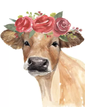 Flowered Cow II by Annie Warren Oil Painting
