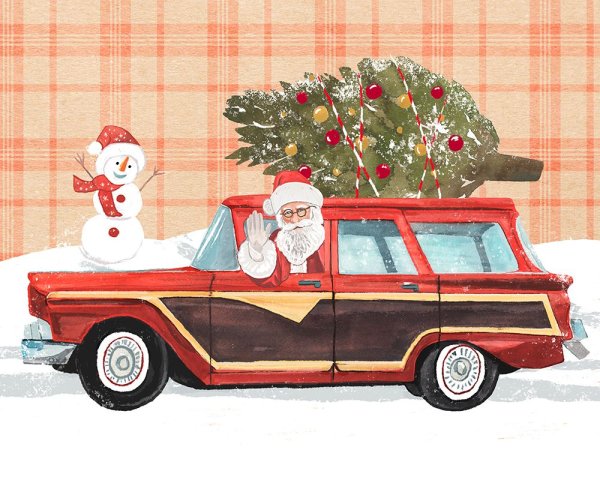 Santa on Wheels I by Annie Warren - Hand-Painted Oil Painting Reproduction
