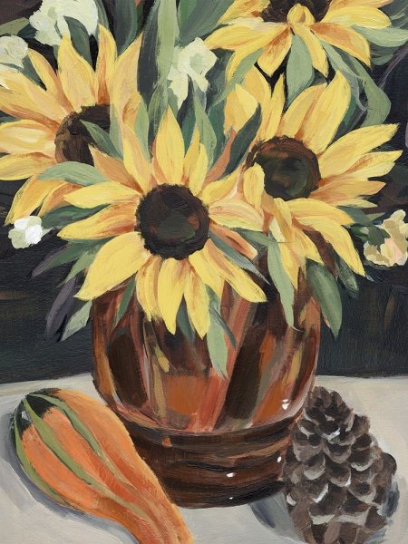 Sunflower Vase II by Annie Warren - Hand-Painted Oil Painting Reproduction