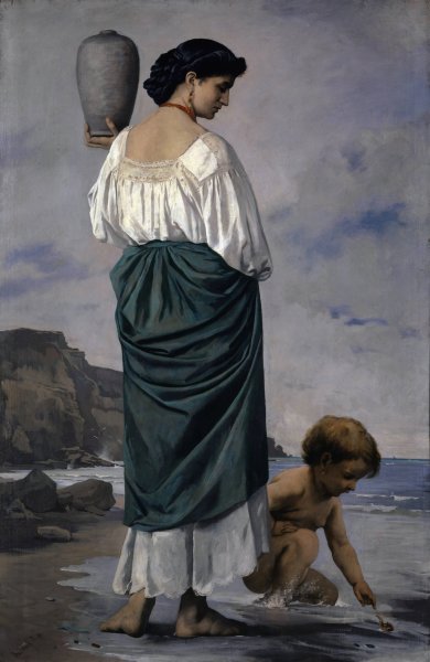 At The Beach, Fisher Maiden In Antium  by Anselm Feuerbach - Hand-Painted Oil Painting Reproduction