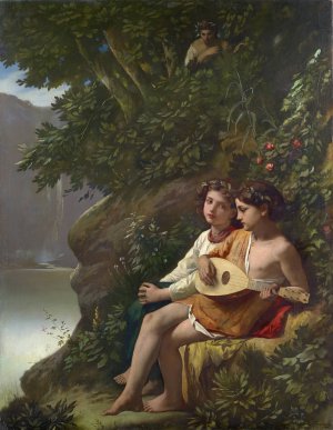 Children Making Music Overheard By A Nymph by Anselm Feuerbach Oil Painting