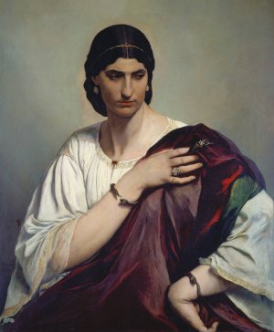 Lucrezia Borgia, Portrait of a Roman woman in white tunic and red robe by Anselm Feuerbach Oil Painting