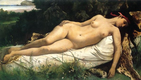 Ruhende Nymphe by Anselm Feuerbach - Hand-Painted Oil Painting Reproduction