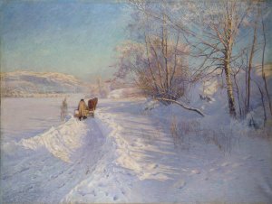 A Winter Morning after a Snowfall in Dalarna by Anshelm Schultzberg Oil Painting