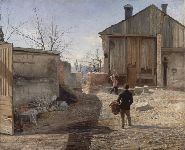 Demolishing the Old Orphanage, Stockholm  by Anshelm Schultzberg - Hand-Painted Oil Painting Reproduction