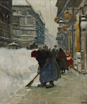 Street scene by Antal Berkes Oil Painting