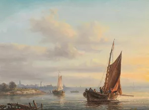 Sail Boats before a Dutch Coast by Anthon Hermanus Adrianus Sem Oil Painting
