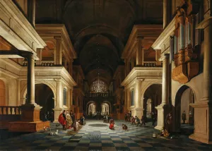 The interior of a church with elegant figures by Anthonie Delorme Oil Painting