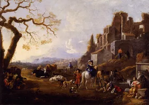 Landscape With Figures by Anthonie Goubau Oil Painting