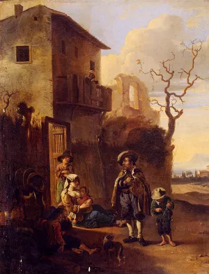 Travelers Resting By A House, With Architectural Ruins Beyond Oil painting by Anthonie Goubau