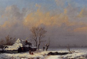 A Winter Landscape with Figures near a Farm