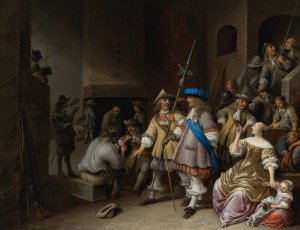 A Guardroom Interior With A Company Of Pikemen, Card Players, And A Woman With A Child by Anthonie Palamedesz Oil Painting