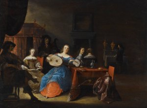 An Elegant Company Making Music In An Interior by Anthonie Palamedesz Oil Painting